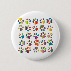 Badge Rond 5 Cm Chien Prismatic Colorful Empreintes de pattes d'an