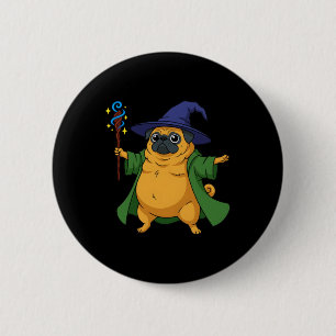 Badge Rond 5 Cm Chien Pug De Magicien Mignon Tenant Un Bâton Magiq