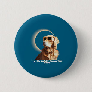 Badge Rond 5 Cm Chien Retriever Doré Éclipse Solaire Totale Drôle