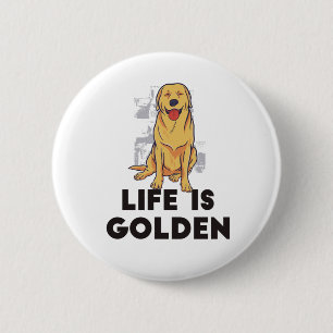 Badge Rond 5 Cm Chien Retriever Doré - La Vie Est Dorée