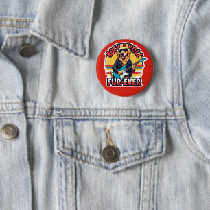 Badge Rond 5 Cm Chien Retriever doré Rock and Roll Fur-Ever