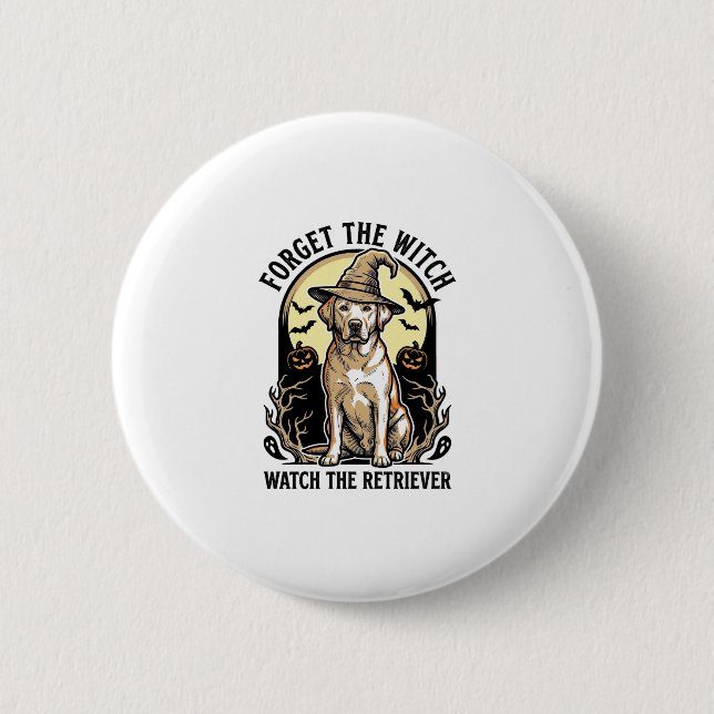 Badge Rond 5 Cm Chien Rétro Sorcière Labrador Halloween (Devant)