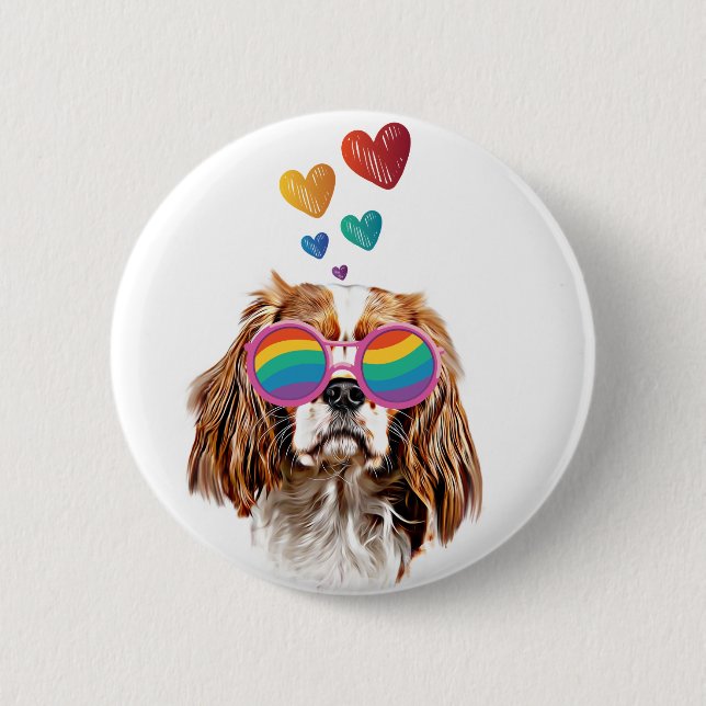Badge Rond 5 Cm Chien roi Cavalier avec coeur Saint Valentin (Devant)