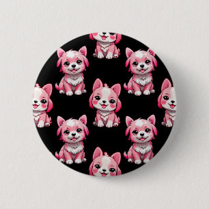 Badge Rond 5 Cm Chien rose Motif design - Noir