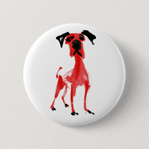 Badge Rond 5 Cm Chien Rouge Bouton d'art expressif rouge et noir