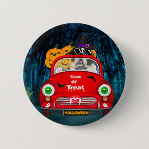 Badge Rond 5 Cm Chien Saint-Bernard Conduisant une Voiture Épouvan