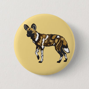 Badge Rond 5 Cm Chien sauvage africain. Afrique sauvage