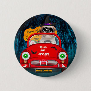 Badge Rond 5 Cm Chien Shih Tzu Conduisant une Voiture Épouvantable