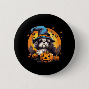Badge Rond 5 Cm Chien Shih Tzu Sorcière Halloween Effrayant