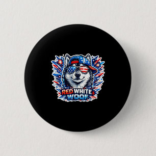 Badge Rond 5 Cm Chien siberian husky drôle rouge blanc et toutou
