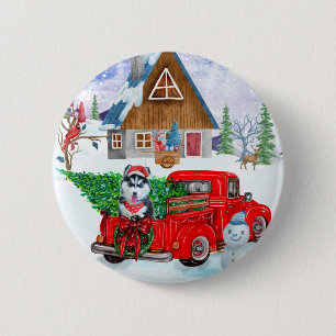 Badge Rond 5 Cm Chien sibérien Husky dans la livraison de Noël Cam