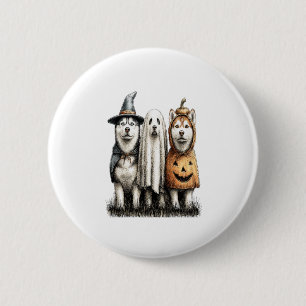 Badge Rond 5 Cm Chien sibérien Husky Ghost d'Halloween
