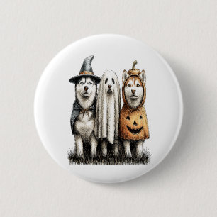 Badge Rond 5 Cm Chien sibérien Husky Ghost d'Halloween