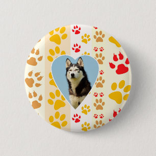 Badge Rond 5 Cm Chien sibérien - pattes cardiaques Imprimer