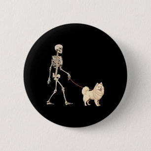 Badge Rond 5 Cm Chien squelette américain eskimo drôle marchant