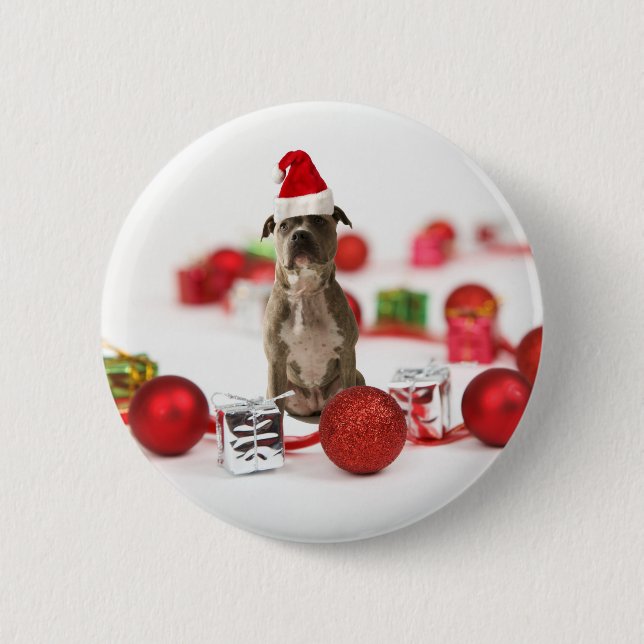 Badge Rond 5 Cm Chien taureau avec boîte cadeau et ornements de No (Devant)