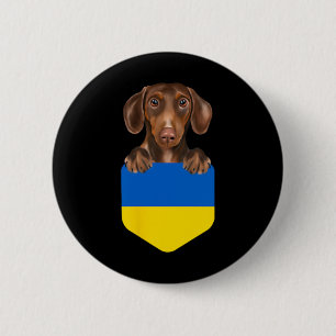 Badge Rond 5 Cm Chien teckel marron au drapeau de l'Ukraine dans l