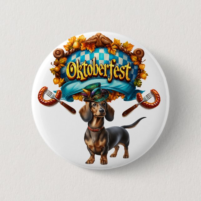 Badge Rond 5 Cm Chien Wiener de l'Oktoberfest (Devant)