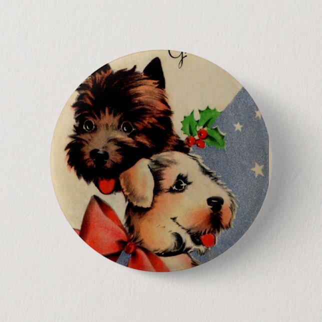 Badge Rond 5 Cm Chienchiens de Noël (Devant)