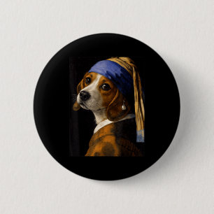 Badge Rond 5 Cm Chienne beagle avec une fille avec une perle drôle