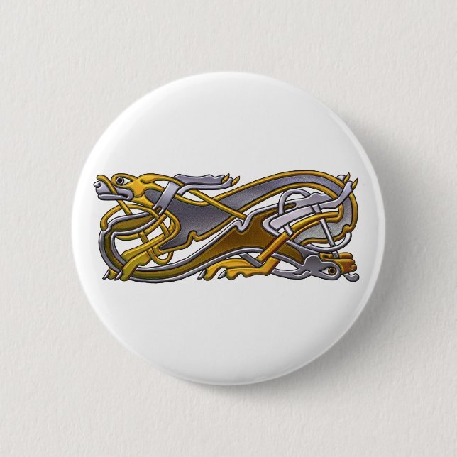 Badge Rond 5 Cm Chiens Celtic Knot 2 - or et argent (Devant)