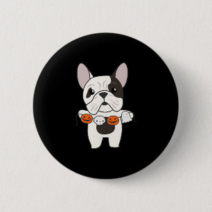 Badge Rond 5 Cm Chiens Citrouilles d'Halloween heureux de Bulldog