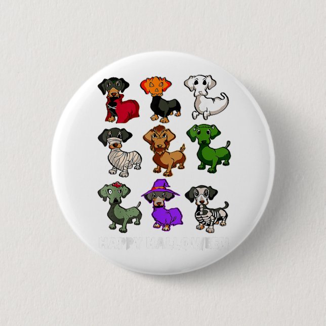 Badge Rond 5 Cm Chiens Dachshund Halloween Happy Halloween (Devant)