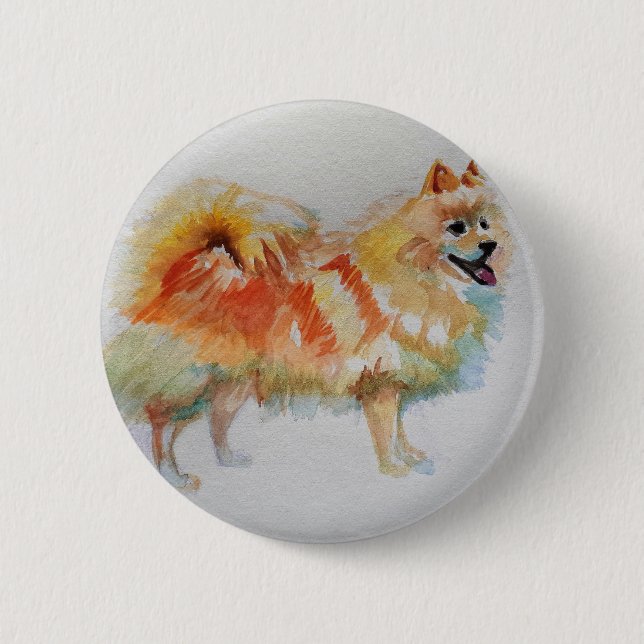 Badge Rond 5 Cm Chiens d'aquarelle allemands Spitz Pomeranian (Devant)