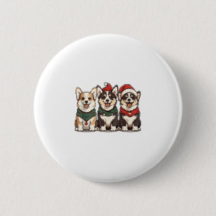 Badge Rond 5 Cm Chiens de Corgi gallois de Noël mignons Père Noël 