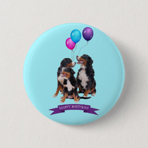 Badge Rond 5 Cm Chiens de Montagne bernois joyeux anniversaire