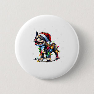 Badge Rond 5 Cm Chiens de Noël Français Drôle Lumières de chapeau