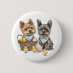 Badge Rond 5 Cm Chiens de Pâques Yorkshire Terrier