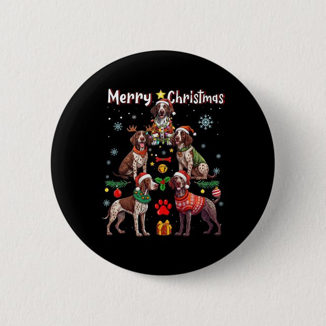 Badge Rond 5 Cm Chiens de pointer germains Joyeux Noël Tr (Devant)