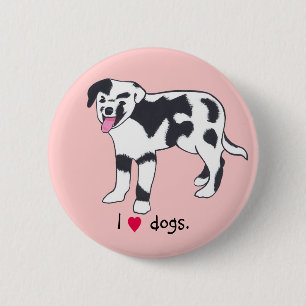 Badge Rond 5 Cm Chiens du coeur, Boutons de chien noir et blanc ta