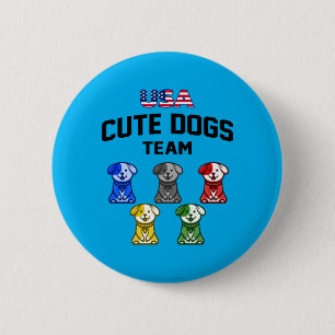 Badge Rond 5 Cm Chiens Mignons Drôles Équipe De Chiots Usa