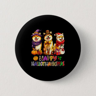 Badge Rond 5 Cm Chiens Shiba Hallothanksmas Halloween Noël Pompe