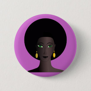 Badge Rond 5 Cm Chiffre aux yeux verts de bande dessinée de femme