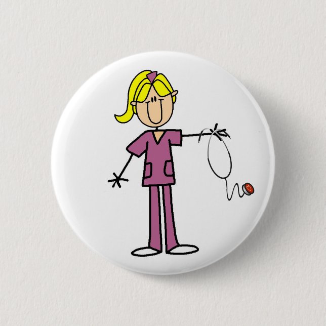 Badge Rond 5 Cm Chiffre blond bouton de bâton d'infirmière (Devant)