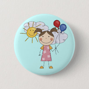 Badge Rond 5 Cm Chiffre fille de bâton avec le T-shirts et les