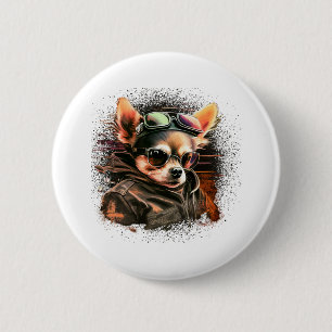 Badge Rond 5 Cm Chihuahua Biker Motorcyle Riding Chien Papa