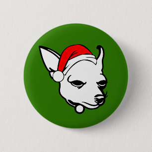 Badge Rond 5 Cm Chihuahua Chien avec chapeau de Noël