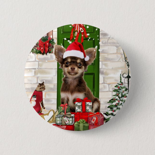 Badge Rond 5 Cm Chihuahua Chien Noël (Devant)