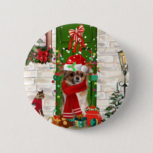 Badge Rond 5 Cm Chihuahua Chien Noël (Devant)
