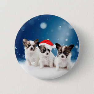 Badge Rond 5 Cm Chihuahua Chiuppies mignonnes avec Noël du Père No