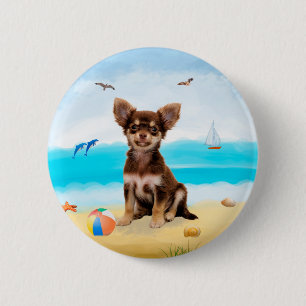 Badge Rond 5 Cm Chihuahua Dog sur la plage