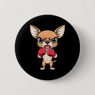 Badge Rond 5 Cm Chihuahua en colère avec des gants de boxe Animaux