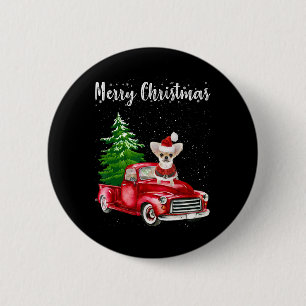 Badge Rond 5 Cm Chihuahua équitation Camion Rouge Joyeux Noël Chie