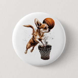 Badge Rond 5 Cm Chihuahua Joueur de basket-ball Sport Dunk