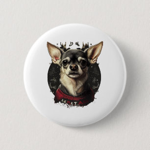 Badge Rond 5 Cm Chihuahua Joyeux Noël X-Mas Tree Cute