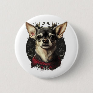 Badge Rond 5 Cm Chihuahua Joyeux Noël X-Mas Tree Cute